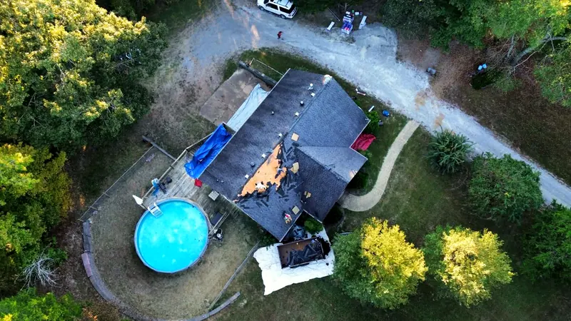 Drone view of the tear-off in progress